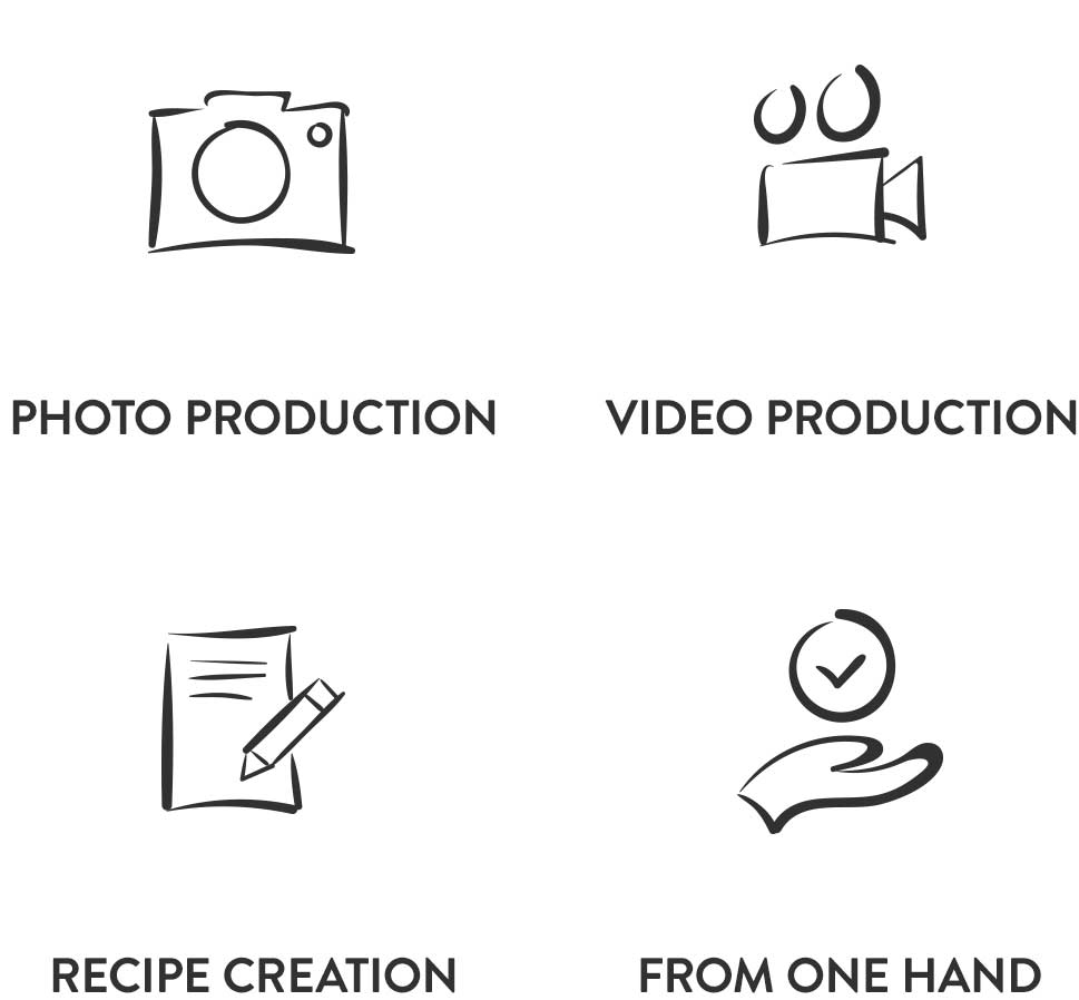 Photo production, Video produktion, Recipe creation, From one hand